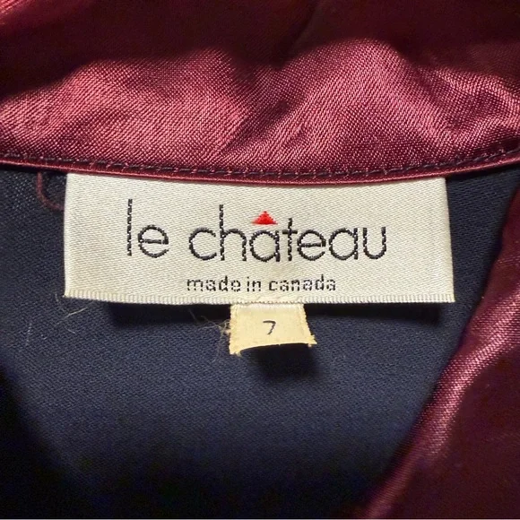 Vintage Le Chateau Navy Blue Mini Dress Satin Trim Pleated Coat Dress Size 7 - Picture 8 of 10